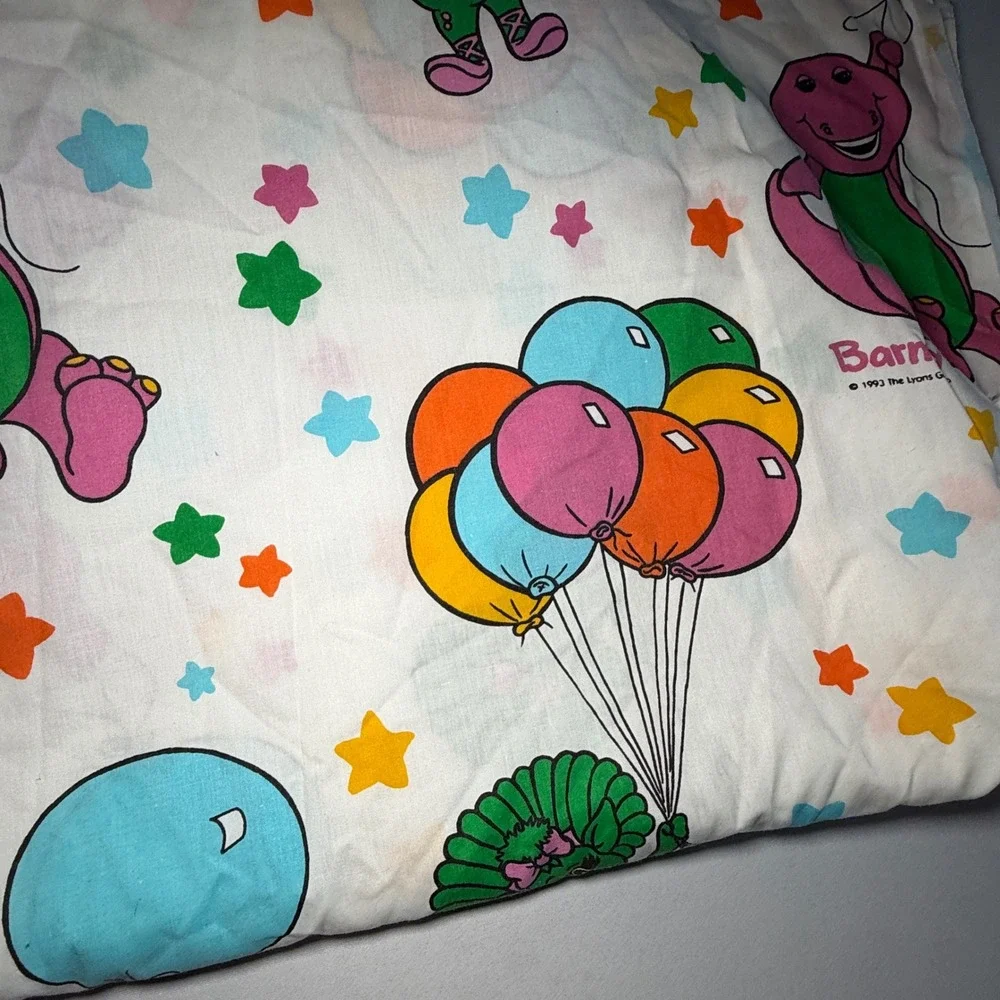 Vtg 93 Barney & Friends Flat Sheets‎ Royalton Baby Bop Balloons Stars Fabric 2pc